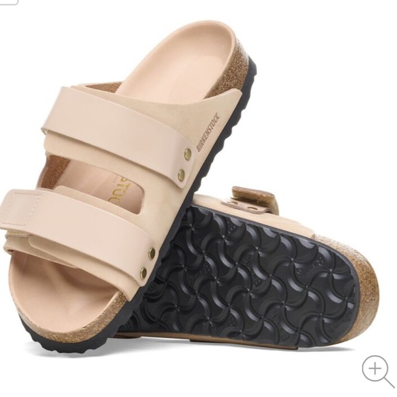 Birkenstock Uji Nubuck shine Leather straps slide sandals in new beige 10-10.5 - Picture 3 of 14